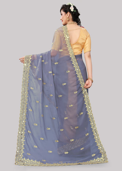 Georgette fabric Saree with Satin Silk fabric Blouse Piece