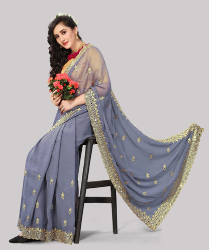 Georgette fabric Saree with Satin Silk fabric Blouse Piece