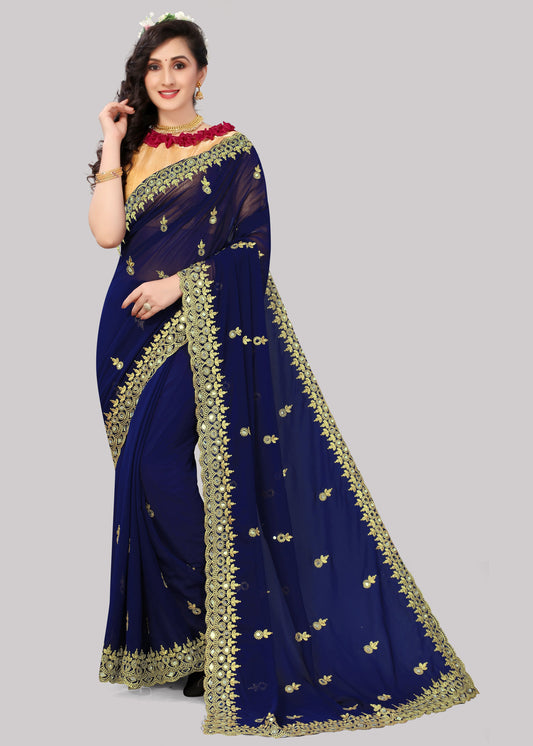 Georgette fabric Saree with Satin Silk fabric Blouse Piece