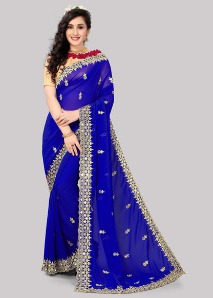 Georgette fabric Saree with Satin Silk fabric Blouse Piece