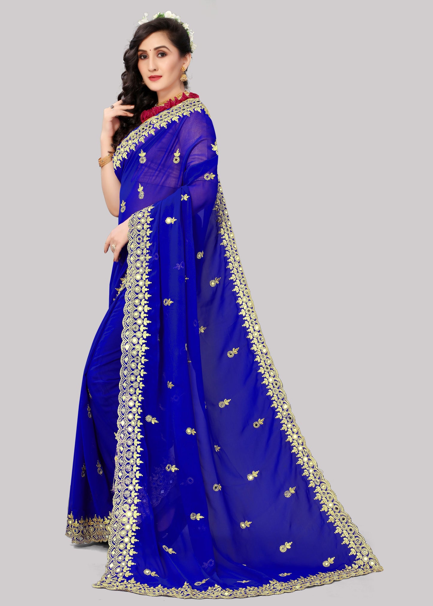 Georgette fabric Saree with Satin Silk fabric Blouse Piece