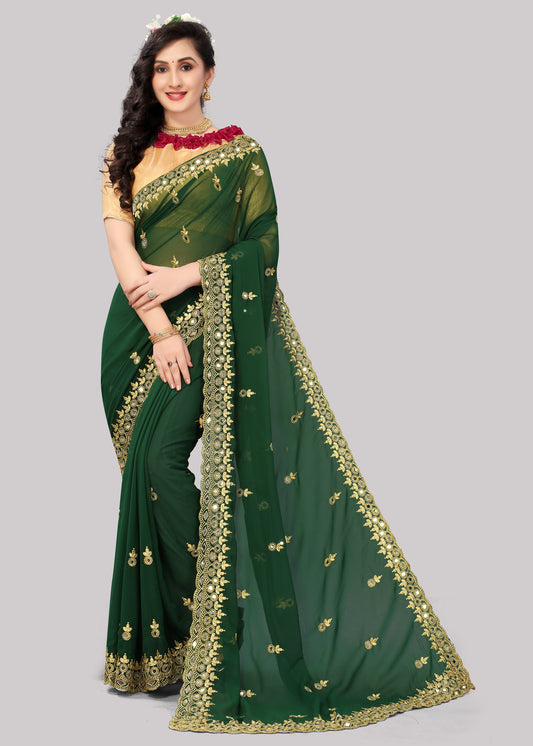 Georgette fabric Saree with Satin Silk fabric Blouse Piece