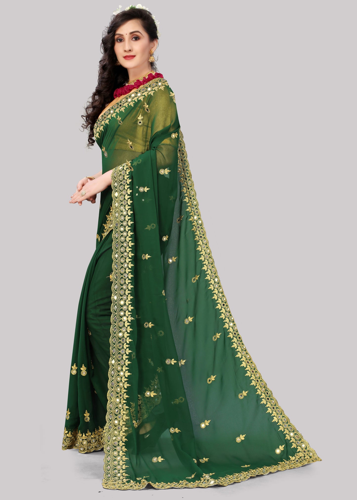 Georgette fabric Saree with Satin Silk fabric Blouse Piece