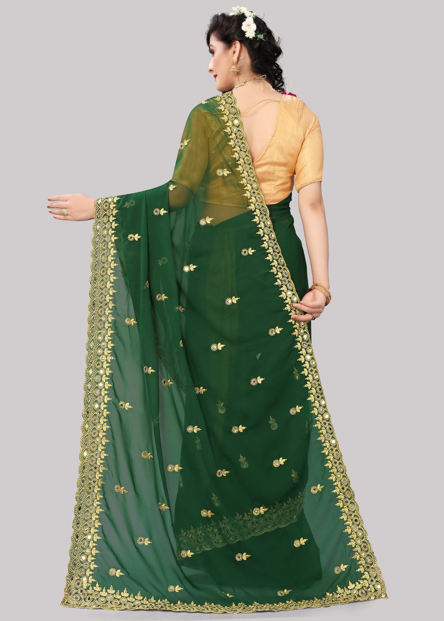 Georgette fabric Saree with Satin Silk fabric Blouse Piece