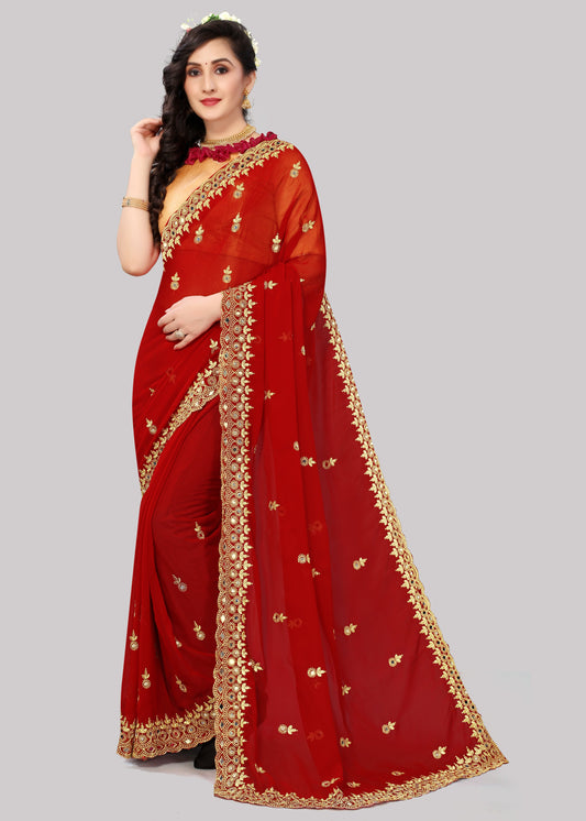 Georgette fabric Saree with Satin Silk fabric Blouse Piece