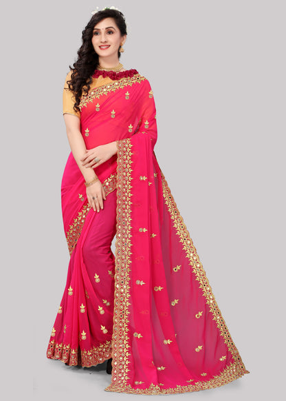 Georgette fabric Saree with Satin Silk fabric Blouse Piece