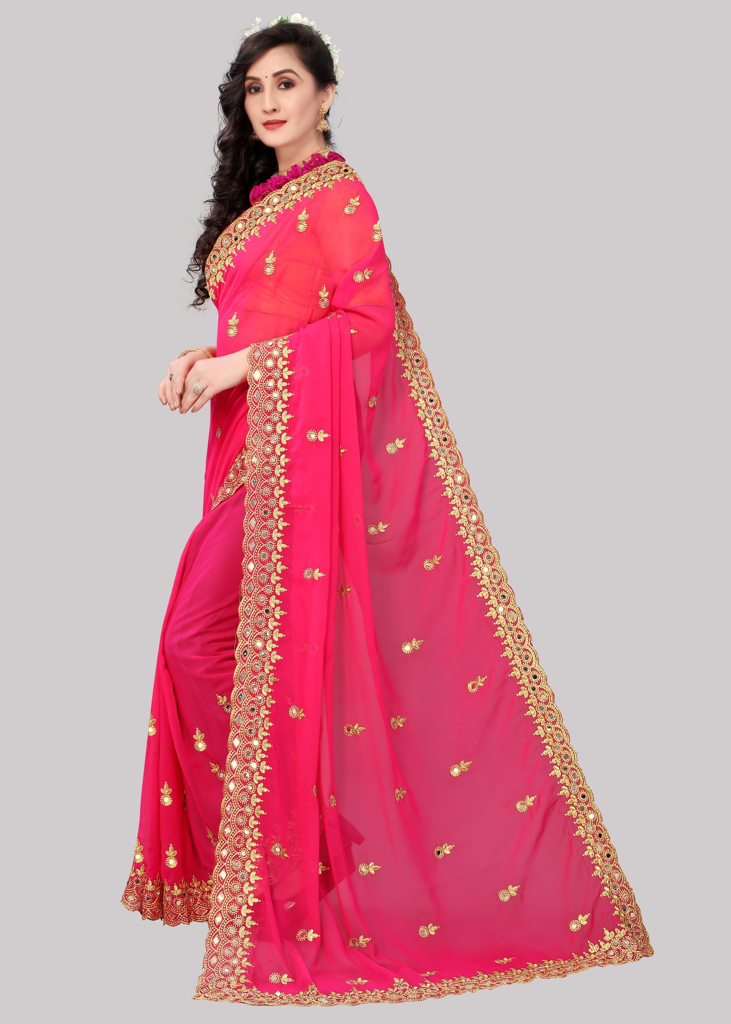 Georgette fabric Saree with Satin Silk fabric Blouse Piece