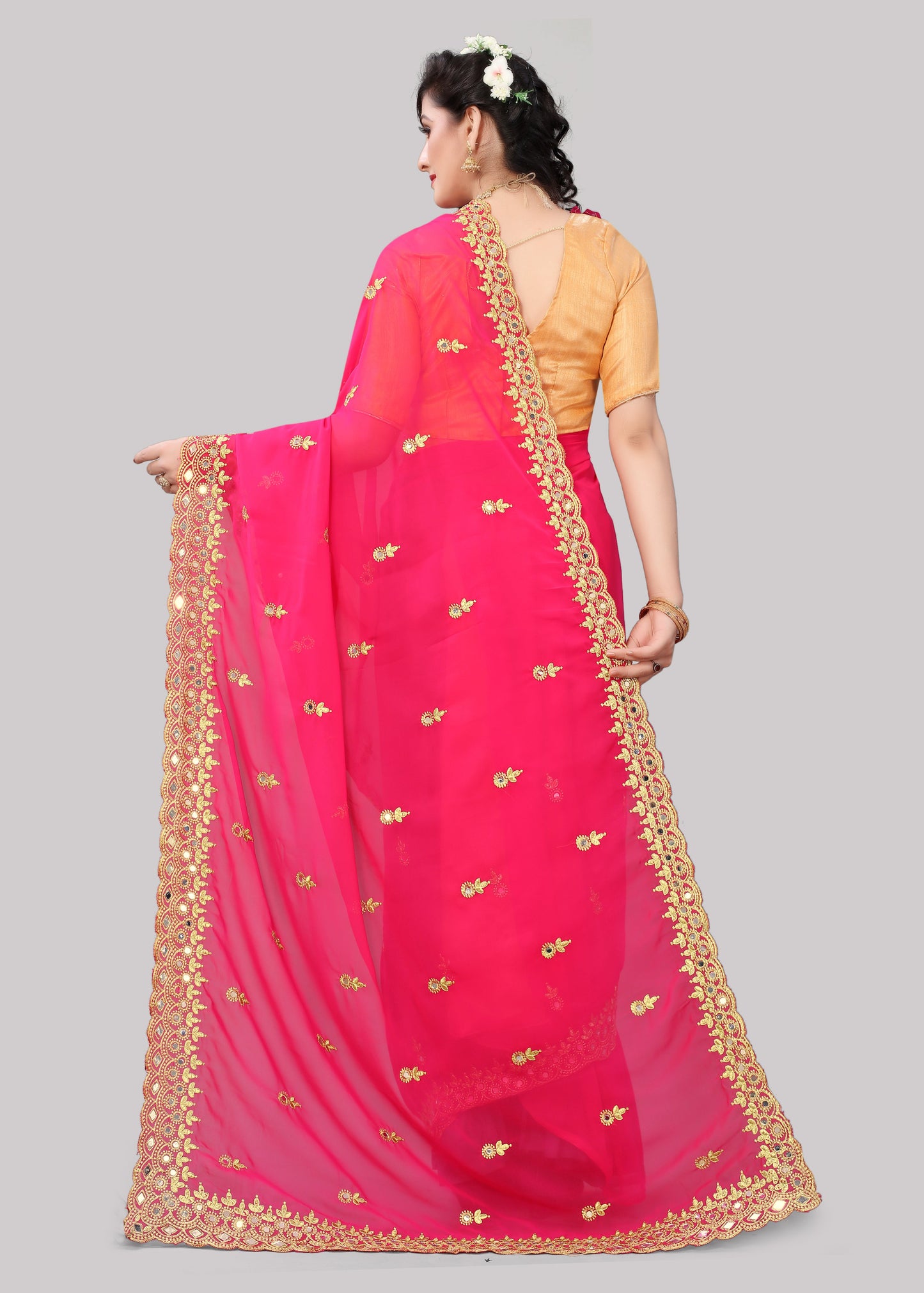 Georgette fabric Saree with Satin Silk fabric Blouse Piece