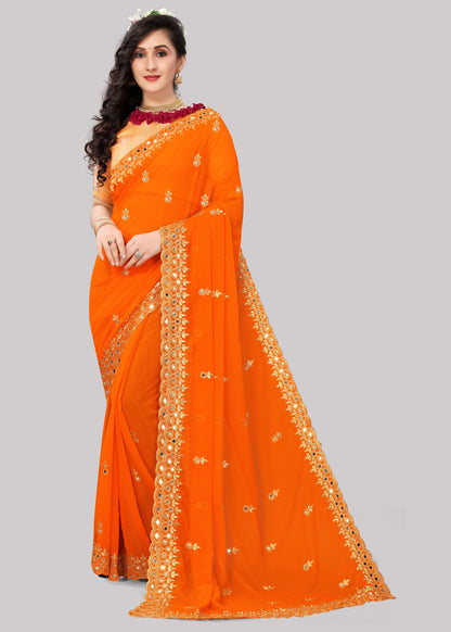 Georgette fabric Saree with Satin Silk fabric Blouse Piece