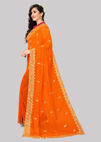 Georgette fabric Saree with Satin Silk fabric Blouse Piece