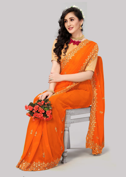 Georgette fabric Saree with Satin Silk fabric Blouse Piece