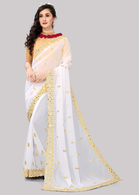 Georgette fabric Saree with Satin Silk fabric Blouse Piece