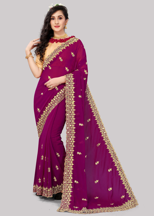 Georgette fabric Saree with Satin Silk fabric Blouse Piece