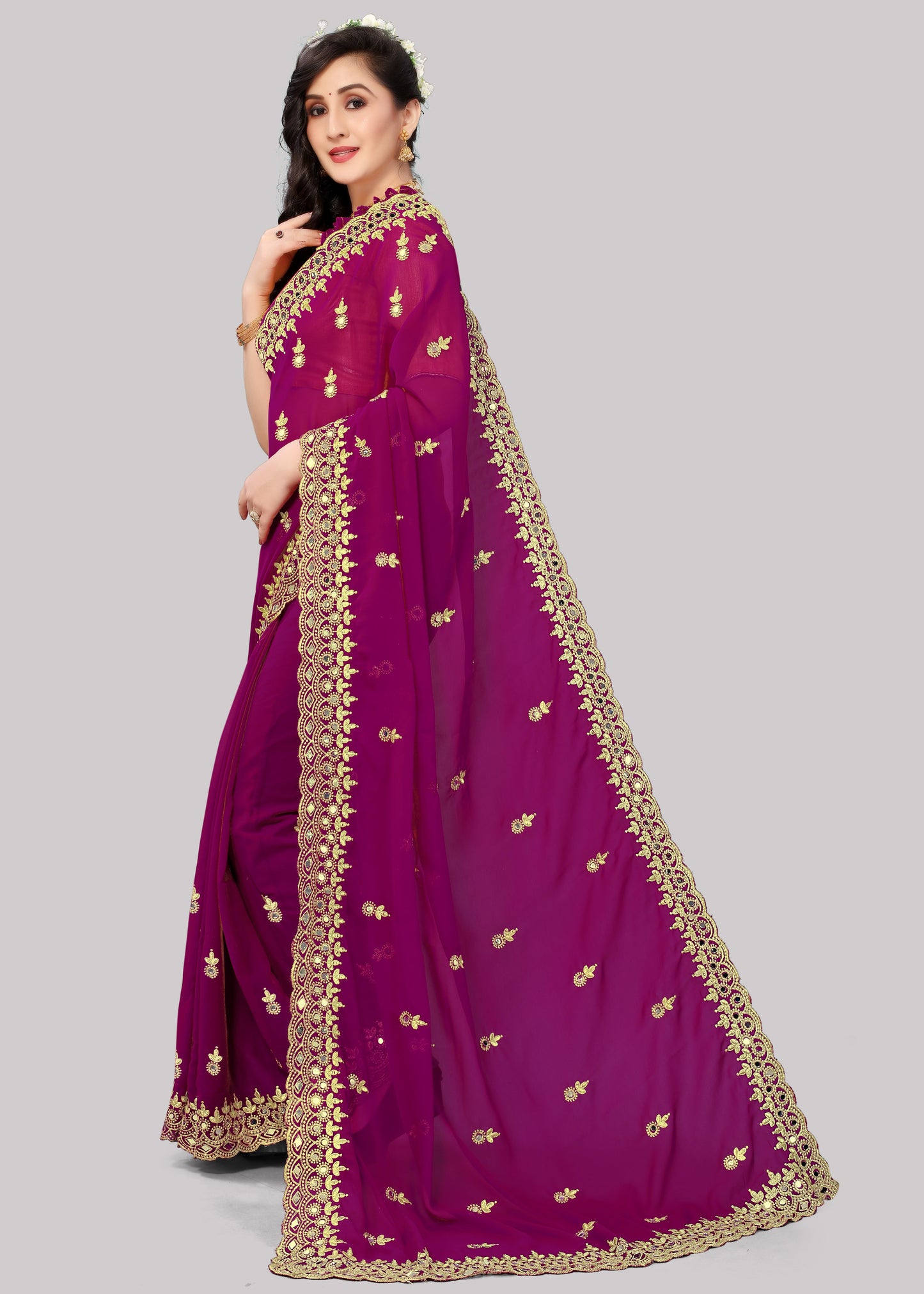 Georgette fabric Saree with Satin Silk fabric Blouse Piece