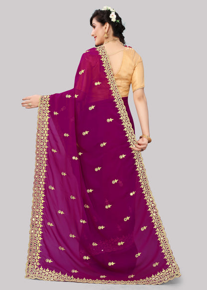 Georgette fabric Saree with Satin Silk fabric Blouse Piece