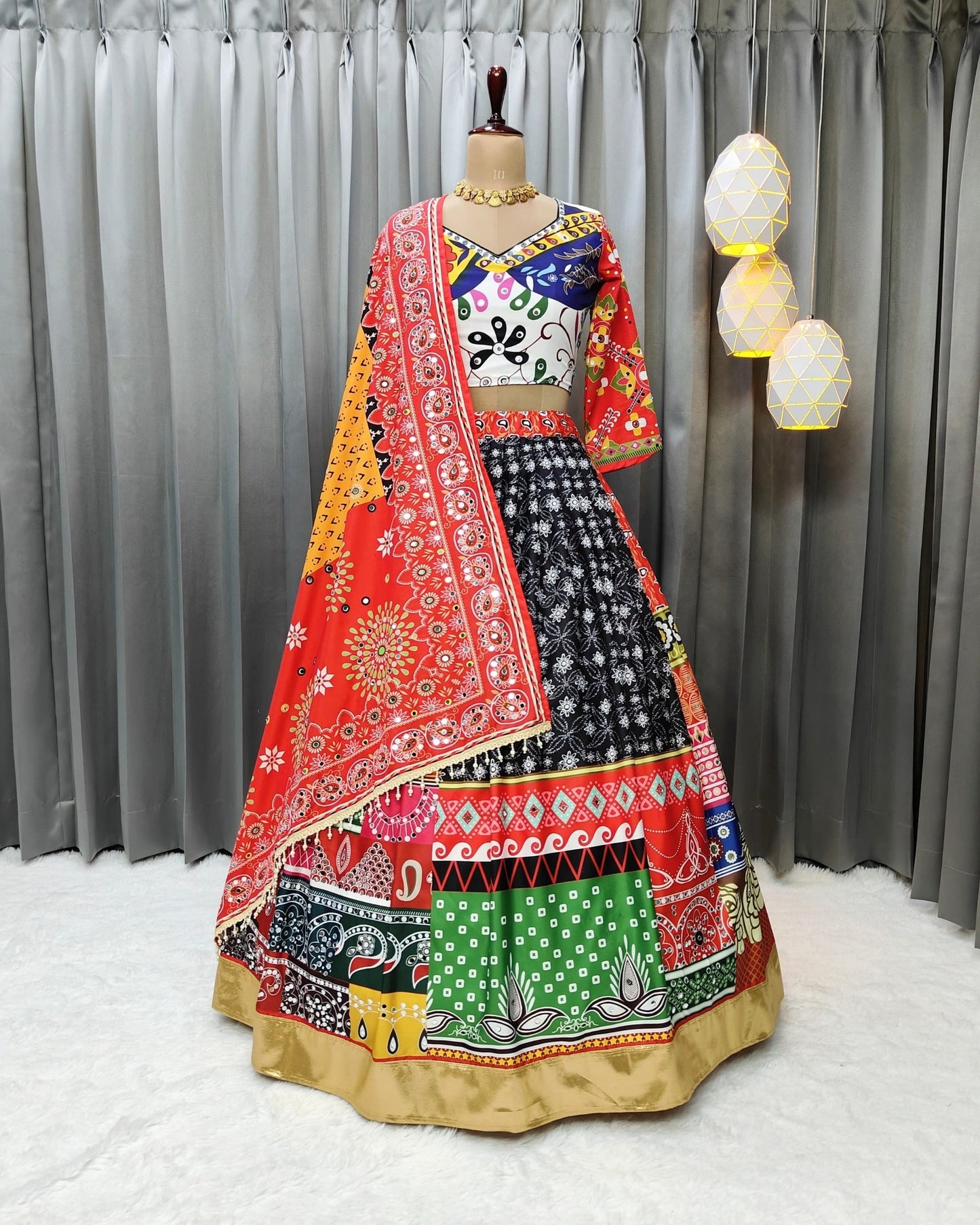 Cloths Collections Heavy Flair Lehenga Choli with Mirror Work & Zari Gota