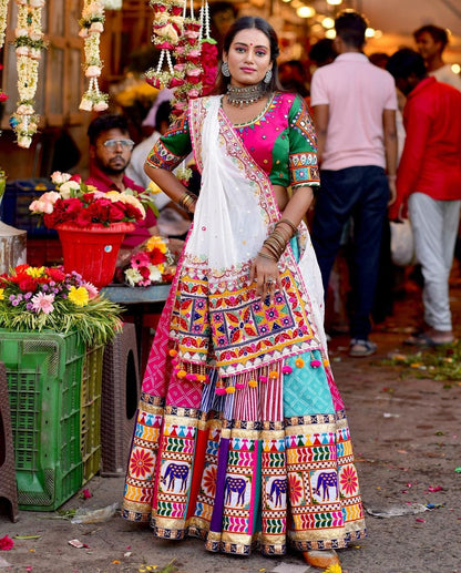 Navratri Splendor: Butter Silk Lehenga with Mirror Work