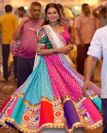 Navratri Splendor: Butter Silk Lehenga with Mirror Work