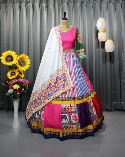 Navratri Splendor: Butter Silk Lehenga with Mirror Work