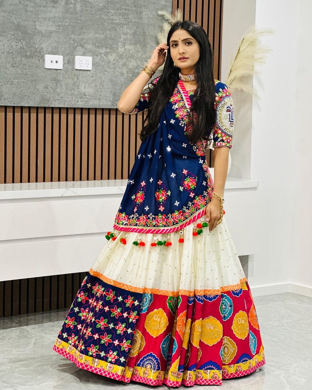 Cloths Collections Muslin Cotton Lehenga Choli Set with Digital Print & Mirror Work – Navratri Collection