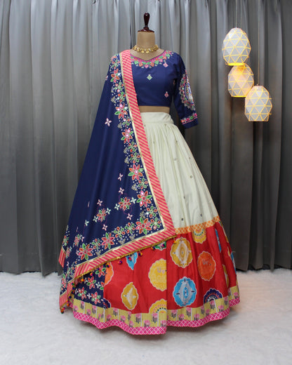 Cloths Collections Muslin Cotton Lehenga Choli Set with Digital Print & Mirror Work – Navratri Collection