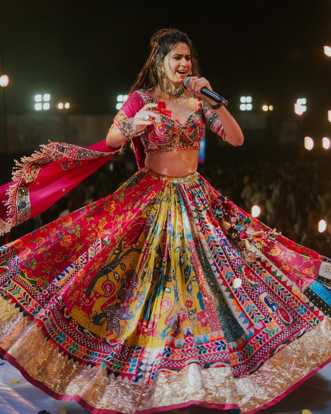 Cloths Collections - Trending Heavy Flair Lehenga Choli with Digital Print and Mirror Work