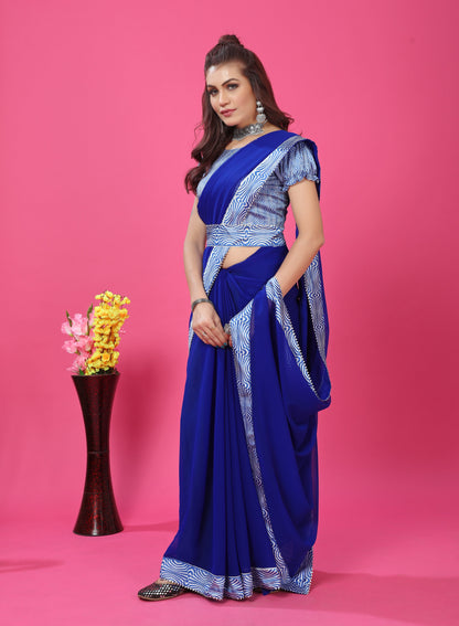 Modern Stylish Digital Printed Lace Border Saree with Printed Blouse piece