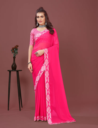 Modern Stylish Digital Printed Lace Border Saree with Printed Blouse piece