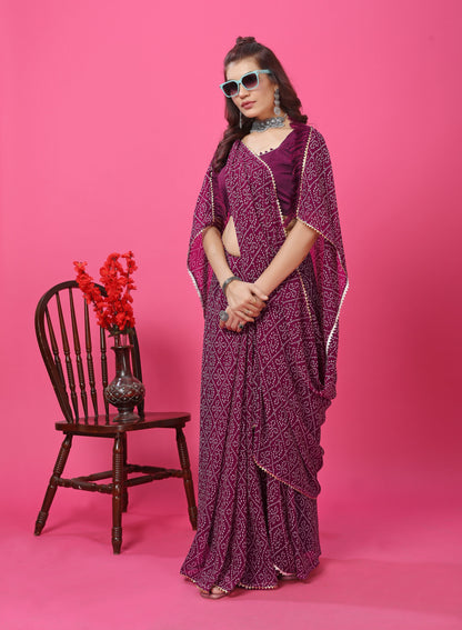 Bandhani Patterned Digital Printed Georgette Saree with Muslin Blouse Piece