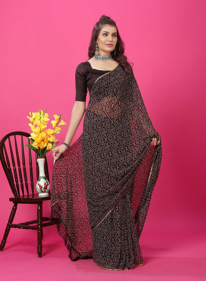 Bandhani Patterned Digital Printed Georgette Saree with Muslin Blouse Piece