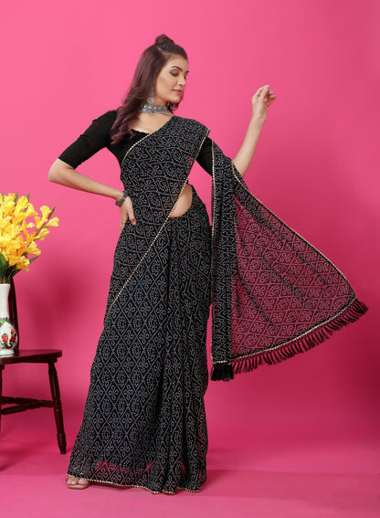 Bandhani Patterned Digital Printed Georgette Saree with Muslin Blouse Piece