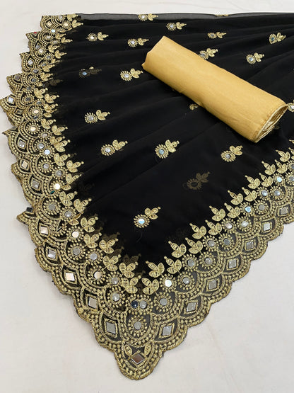 Georgette fabric Saree with Satin Silk fabric Blouse Piece