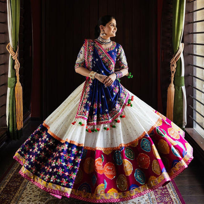 Cloths Collections Muslin Cotton Lehenga Choli Set with Digital Print & Mirror Work – Navratri Collection