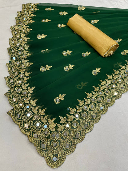 Georgette fabric Saree with Satin Silk fabric Blouse Piece