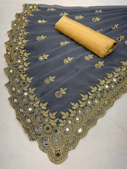 Georgette fabric Saree with Satin Silk fabric Blouse Piece