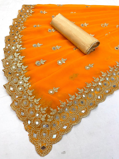 Georgette fabric Saree with Satin Silk fabric Blouse Piece