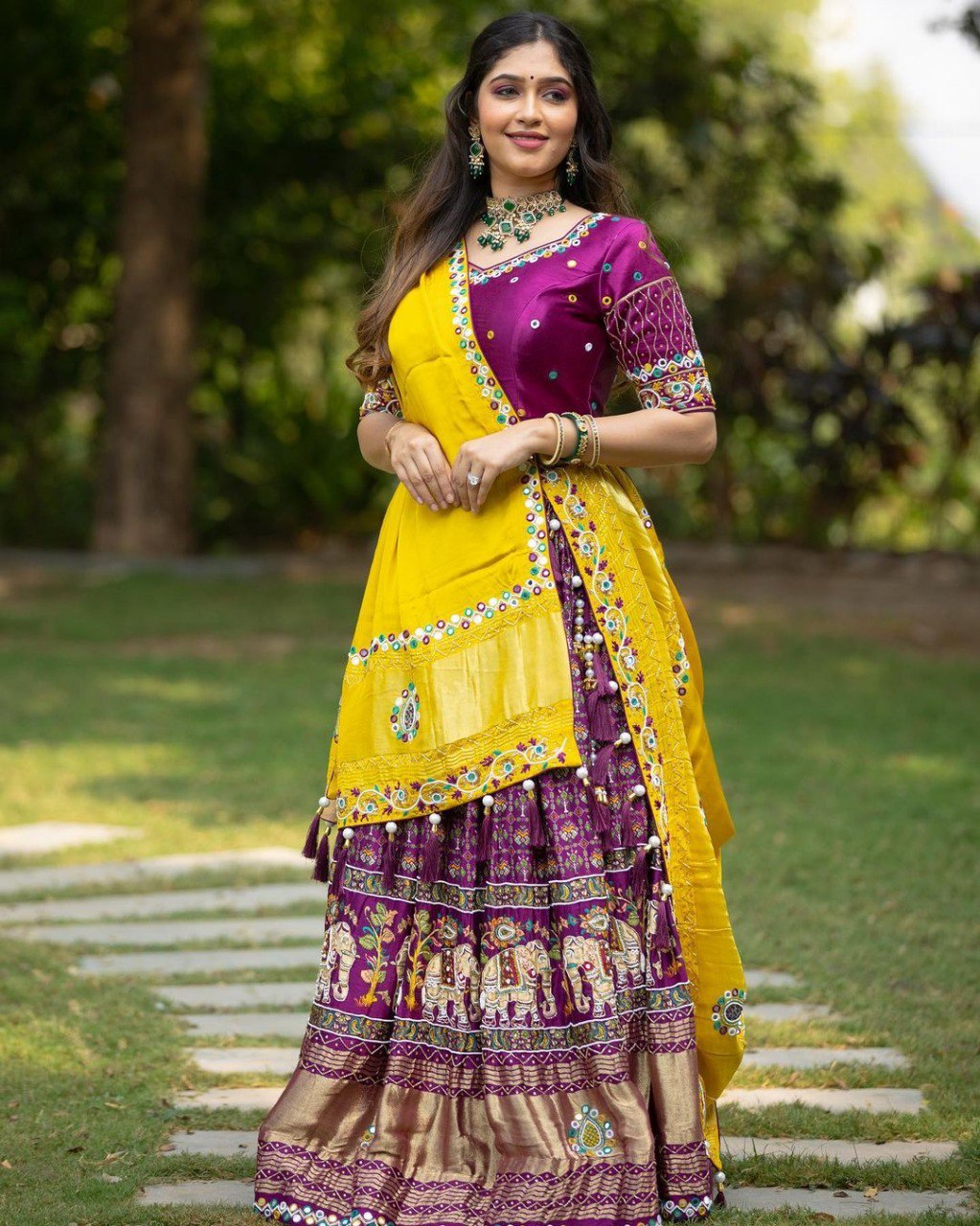 Sparkling Elegance: Be the Party Queen in This Digital Print & Mirrorwork Lehenga Choli