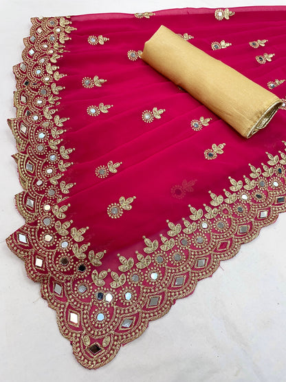 Georgette fabric Saree with Satin Silk fabric Blouse Piece