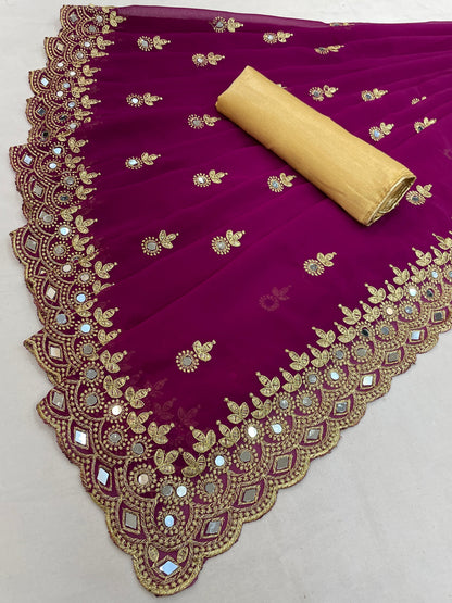 Georgette fabric Saree with Satin Silk fabric Blouse Piece