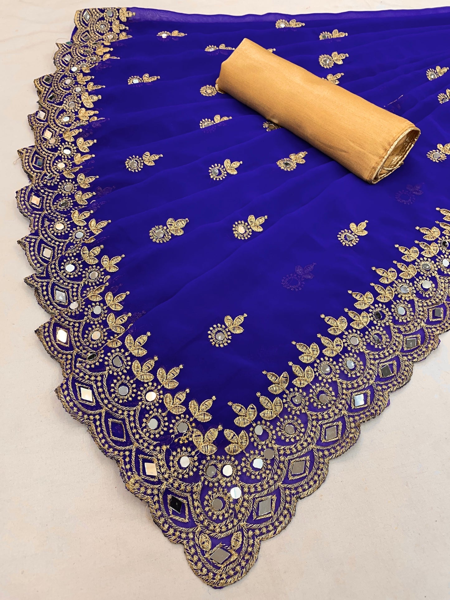 Georgette fabric Saree with Satin Silk fabric Blouse Piece