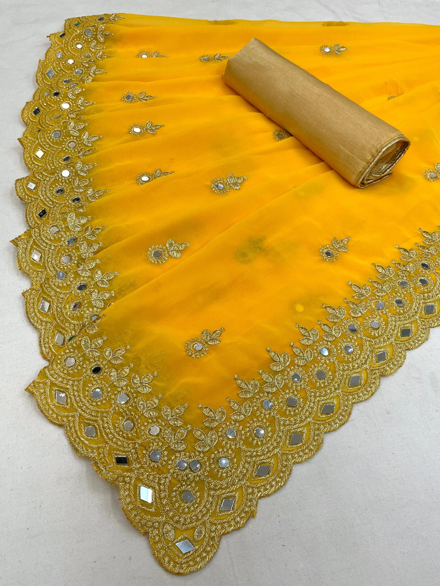 Georgette fabric Saree with Satin Silk fabric Blouse Piece